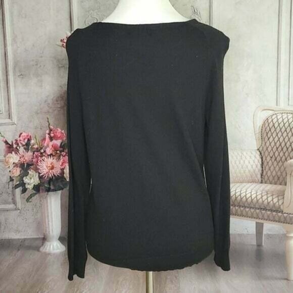 worthington Black Sparkle Pullover Scoop Neck Long Sleeves Knit Sweater Size L - Picture 7 of 9